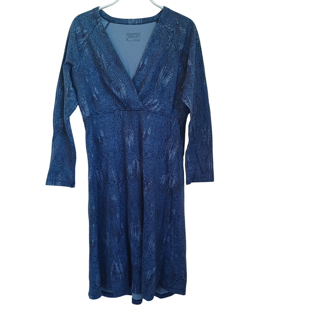 Patagonia Blue Organic Cotton Long Sleeve Surplice V-Neck Geometric Dress Medium
